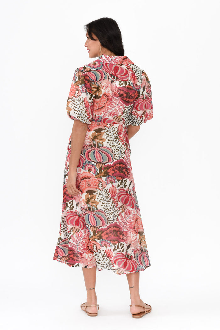 Hilma Pink Floral Cotton Blend Tie Dress,Brunette model,alt text|model:Brontie