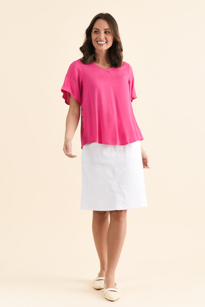 Hina Hot Pink Frill Collar Top,brunette model,Full Outfit,alt text|model:MJ