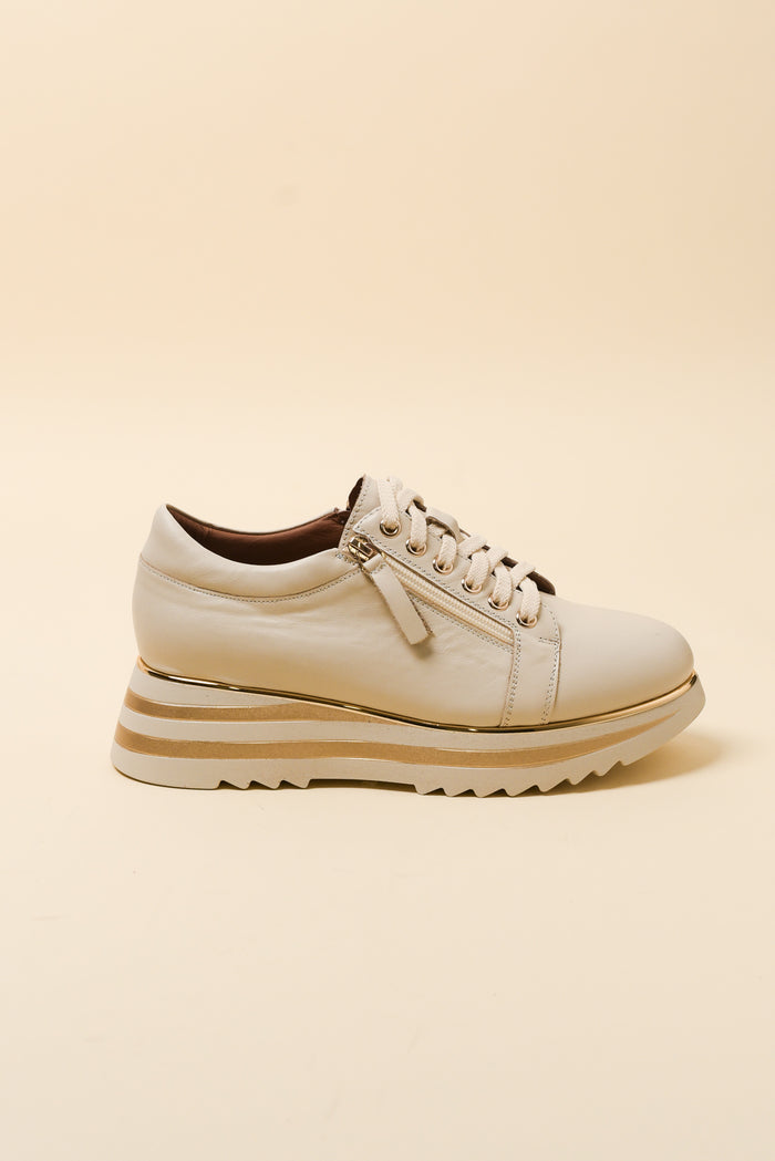 Hosting Cream Stripe Leather Platform Sneaker