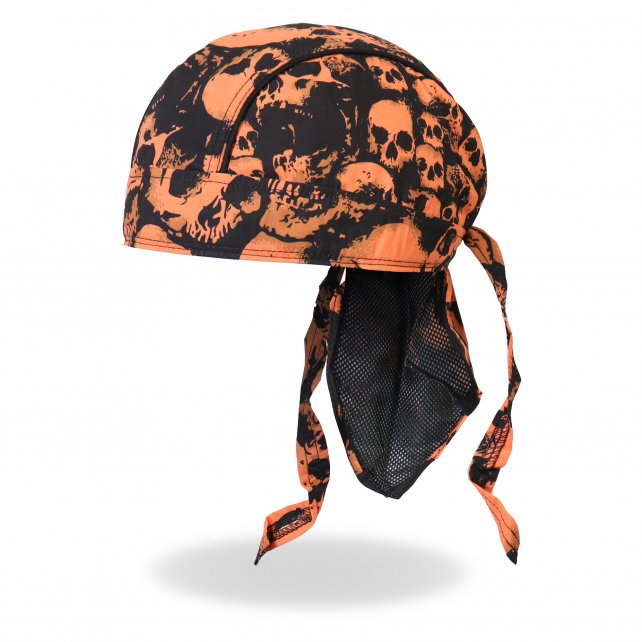 Hot Leathers Ancient Skulls Premium Headwrap Orange Biker Du-Rag