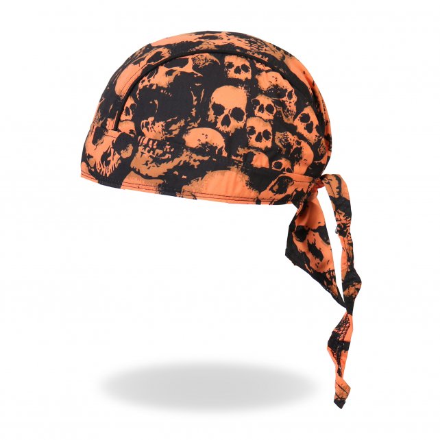 Hot Leathers Ancient Skulls Premium Headwrap Orange Biker Du-Rag