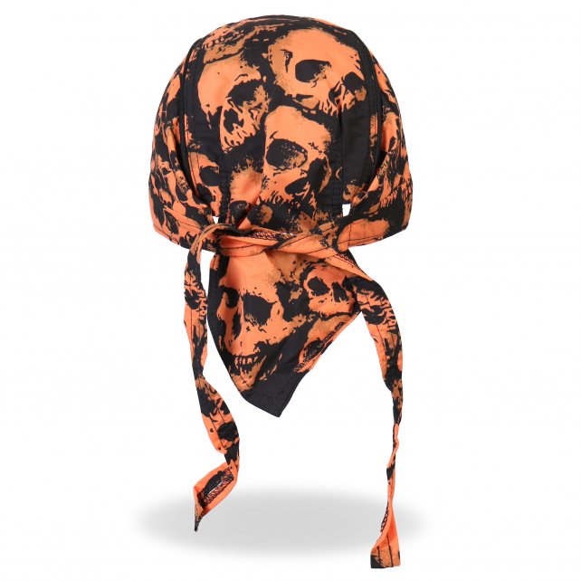 Hot Leathers Ancient Skulls Premium Headwrap Orange Biker Du-Rag
