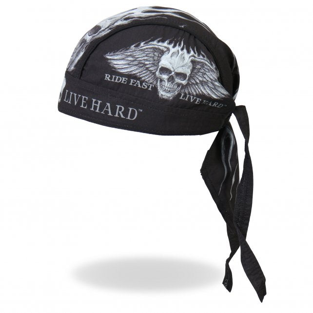 Hot Leathers Bad Scratch Headwrap Winged Skull Premium Biker Du-Rag