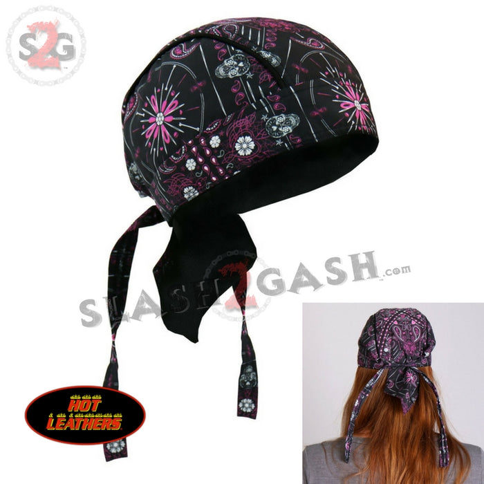 Hot Leathers Day of Dead Headwrap Paisley Sugar Slull Premium Du-Rag Doo Rag Cap