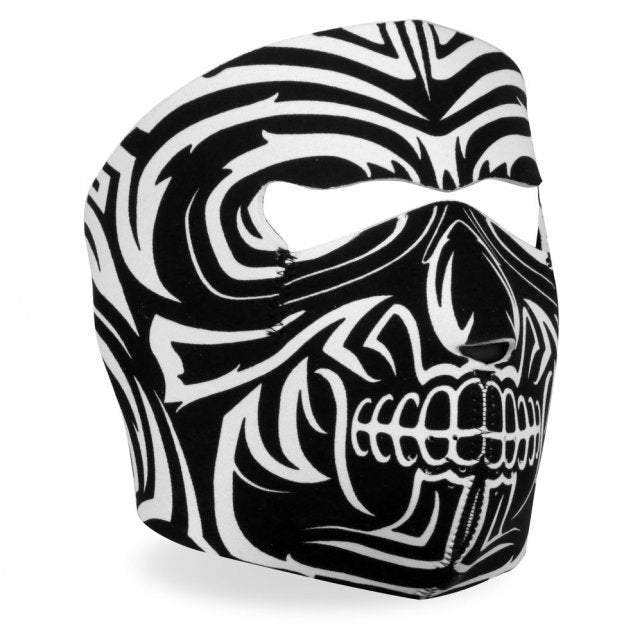 Hot Leathers Design Skull Neoprene Face Mask Black & White Tribal