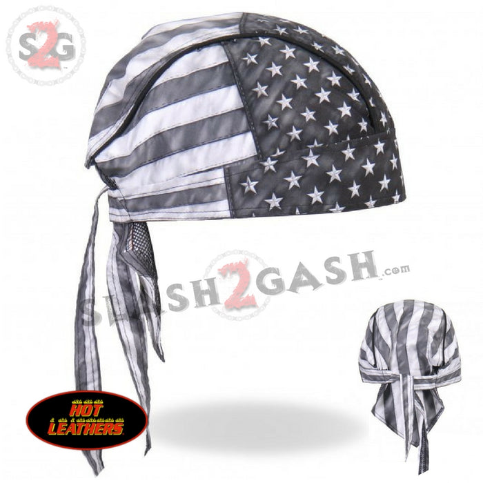 Hot Leathers Distressed American Flag Headwrap Premium Durag - Gray Doo Rag Cap