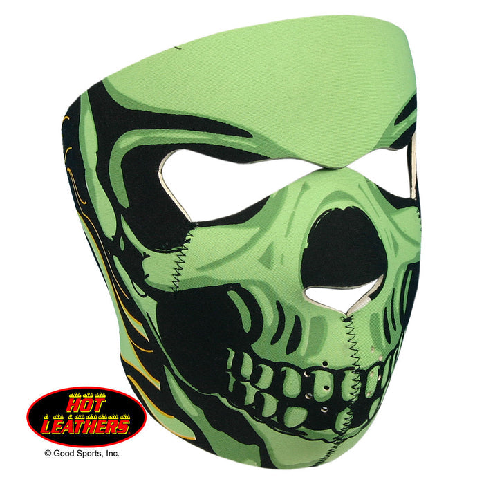Hot Leathers Green Goblin Skull Neoprene Face Mask Neon Flames