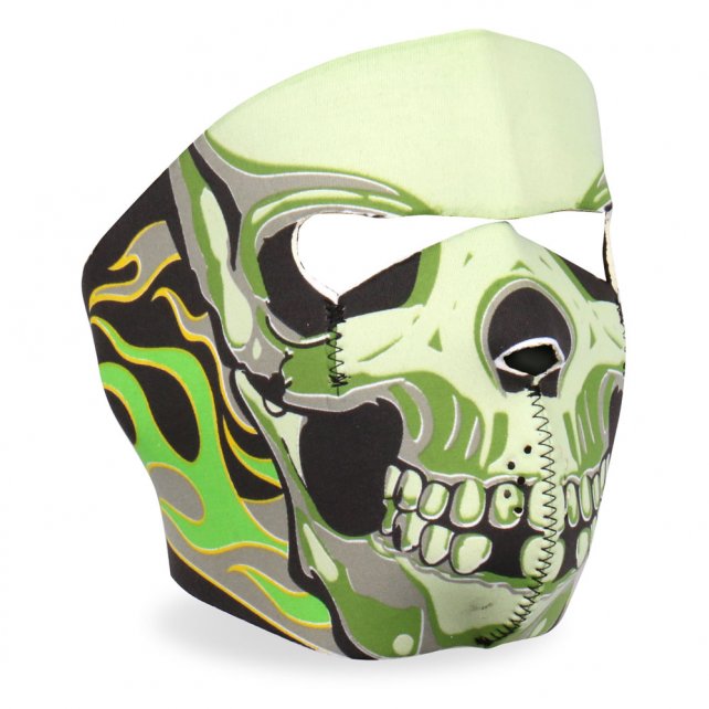 Hot Leathers Green Goblin Skull Neoprene Face Mask Neon Flames