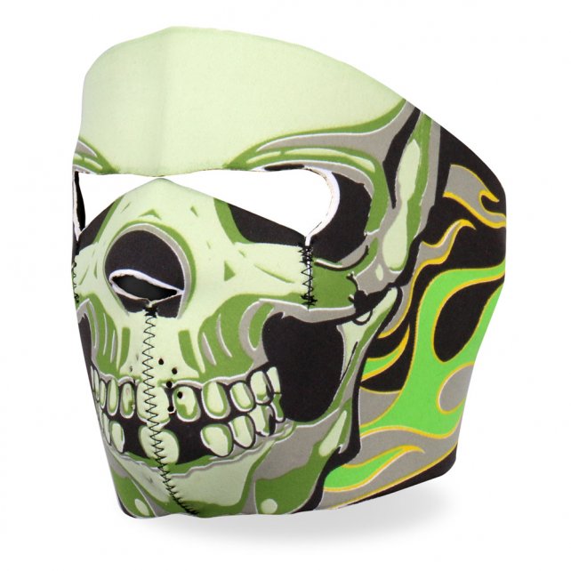 Hot Leathers Green Goblin Skull Neoprene Face Mask Neon Flames