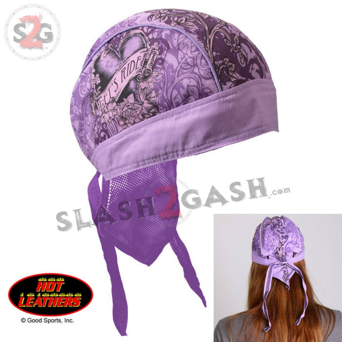 Hot Leathers Purple Stained Heart Headwrap Flower Premium Du-Rag