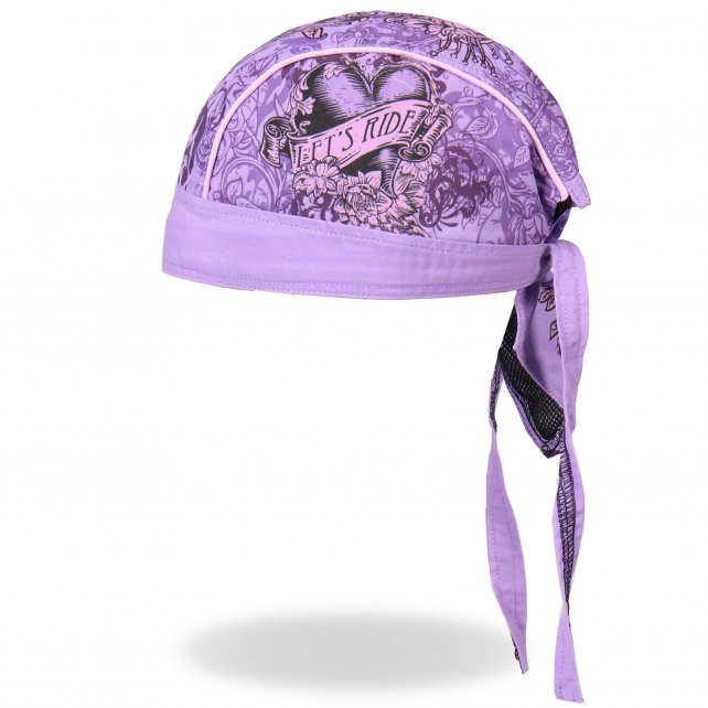 Hot Leathers Purple Stained Heart Headwrap Flower Premium Du-Rag