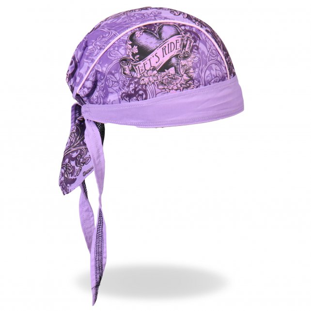 Hot Leathers Purple Stained Heart Headwrap Flower Premium Du-Rag