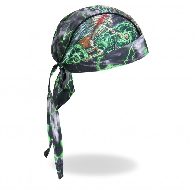 Hot Leathers Skeleton Cycle Premium Headwrap Indian Green Biker Du-Rag