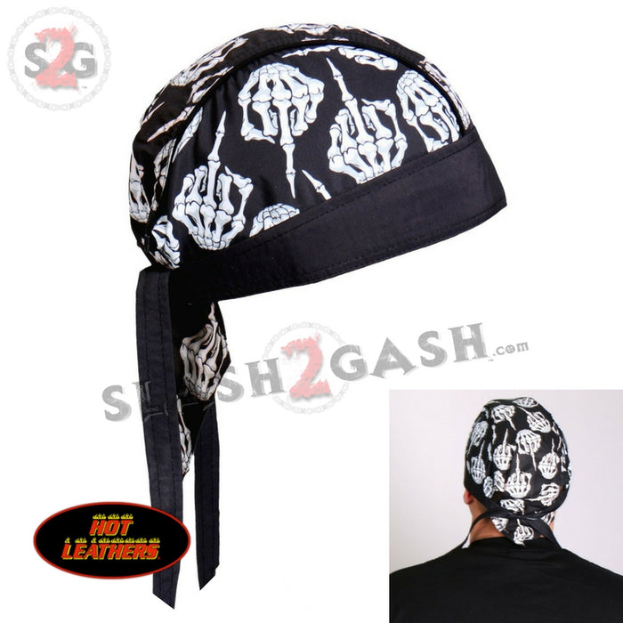 Hot Leathers Skeleton Middle Finger Headwrap Premium Biker Du-Rag Doo Rag Skull Cap