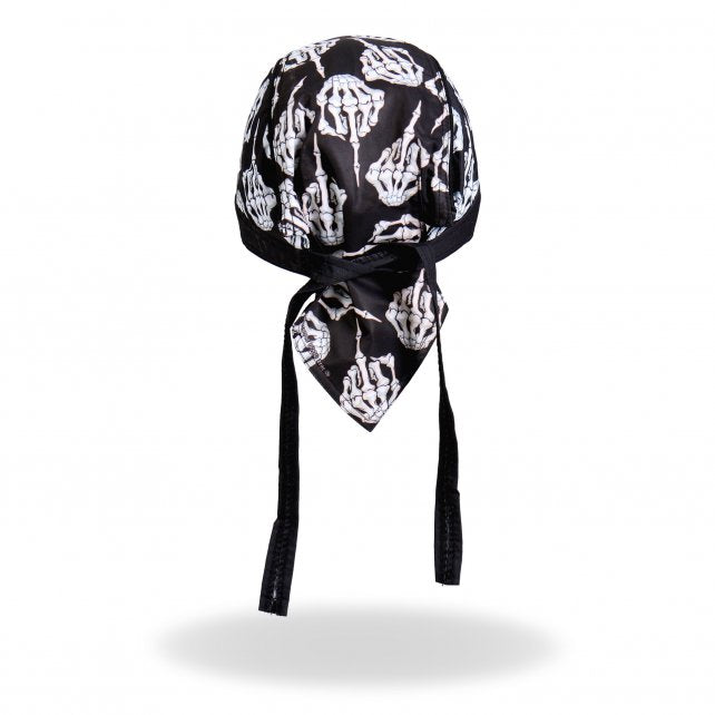 Hot Leathers Skeleton Middle Finger Headwrap Premium Biker Du-Rag Doo Rag Skull Cap