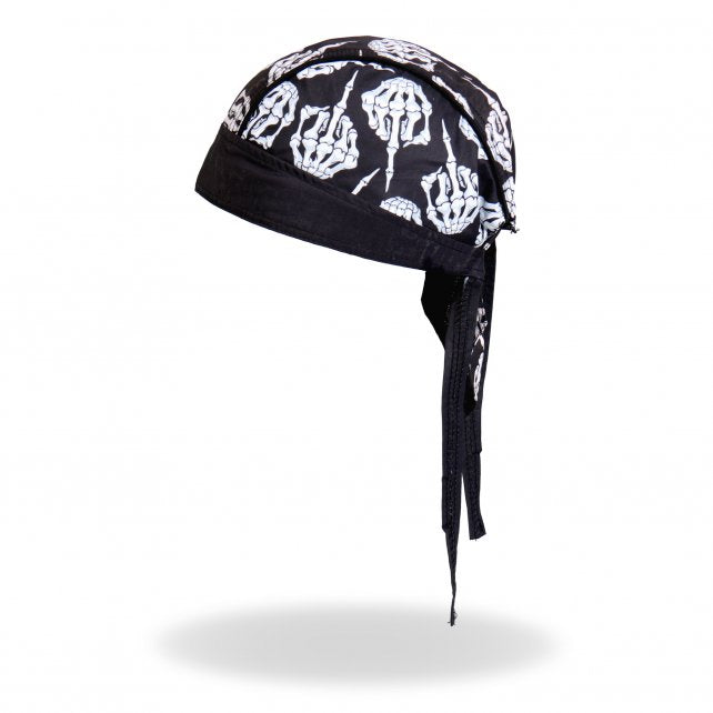 Hot Leathers Skeleton Middle Finger Headwrap Premium Biker Du-Rag Doo Rag Skull Cap