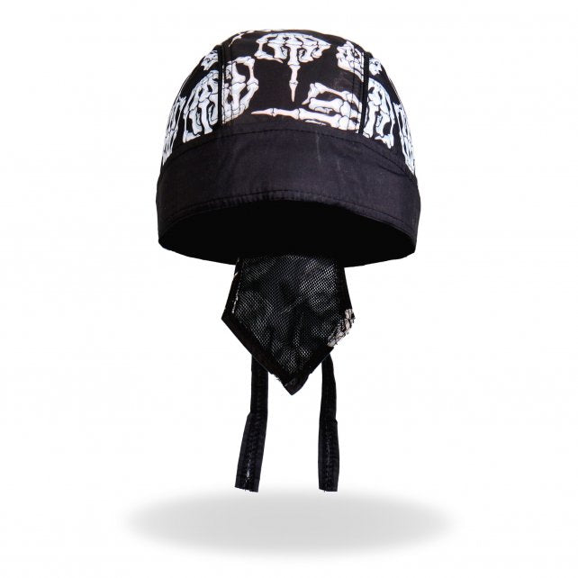 Hot Leathers Skeleton Middle Finger Headwrap Premium Biker Du-Rag Doo Rag Skull Cap