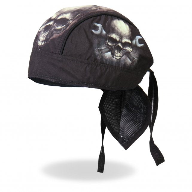 Hot Leathers Skull & Wrench Bones Headwrap Premium Biker Du-Rag