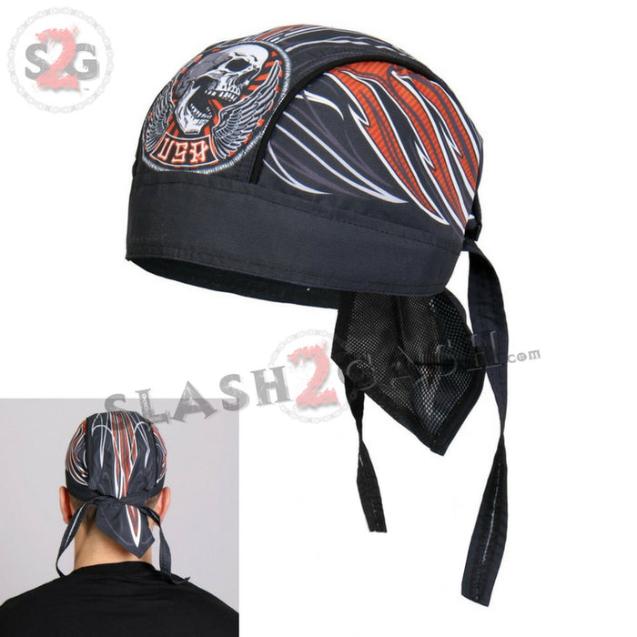 Hot Leathers Stitches Headwrap Winged Skull Pinstripe Biker Du-Rag