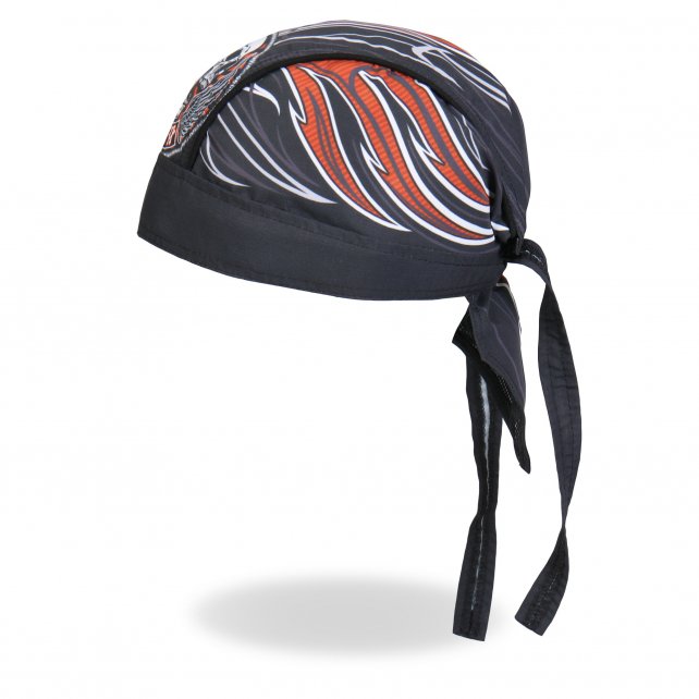 Hot Leathers Stitches Headwrap Winged Skull Pinstripe Biker Du-Rag