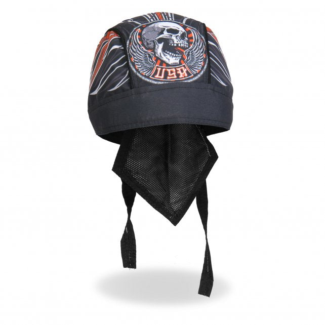 Hot Leathers Stitches Headwrap Winged Skull Pinstripe Biker Du-Rag