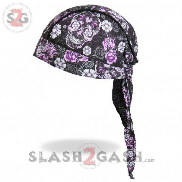 Hot Leathers Sugar Skull Headwrap Roses & Flower Premium Du-Rag Doo Rag Cap