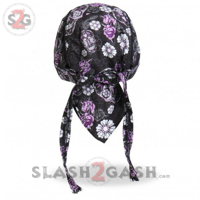 Hot Leathers Sugar Skull Headwrap Roses & Flower Premium Du-Rag Doo Rag Cap
