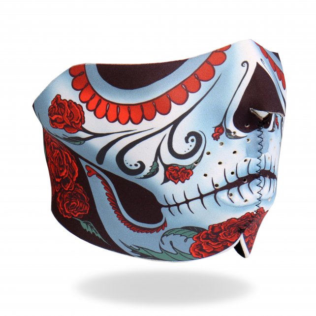 Hot Leathers Sugar Woman Calavera Neoprene 1/2 Face Mask w/ Roses facemask