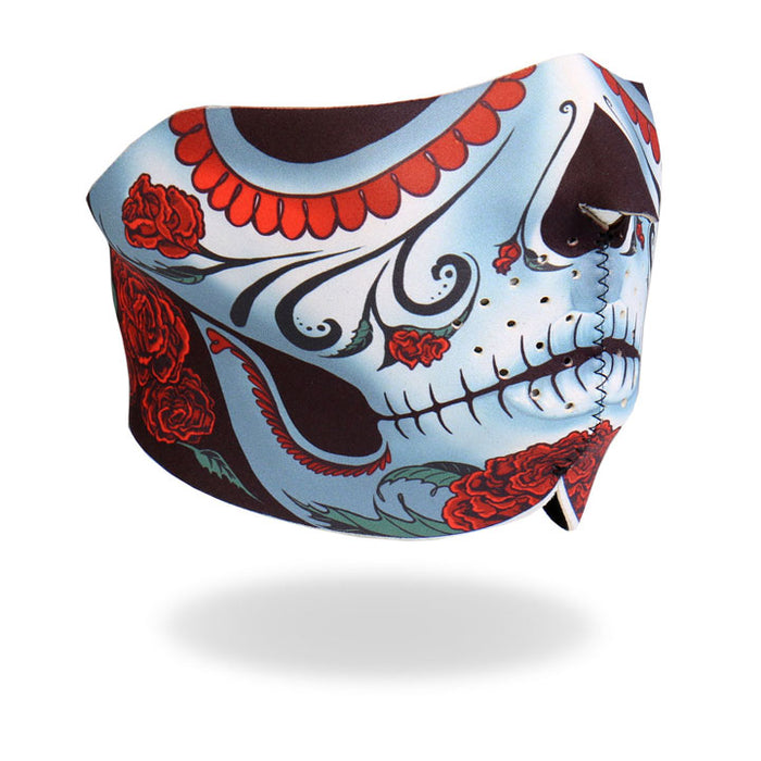 Hot Leathers Sugar Woman Calavera Neoprene 1/2 Face Mask w/ Roses facemask