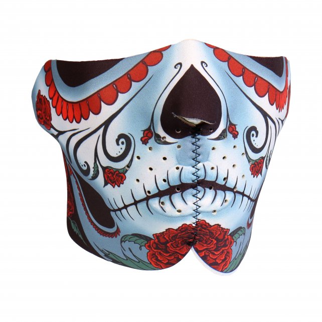 Hot Leathers Sugar Woman Calavera Neoprene 1/2 Face Mask w/ Roses facemask