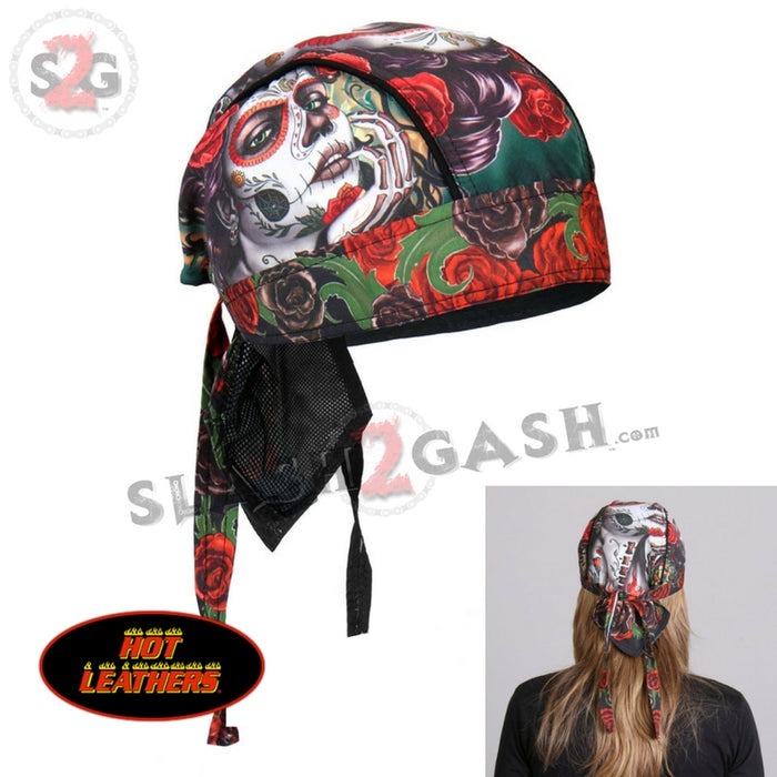 Hot Leathers Sugar Woman Headwrap w/ Roses Premium Du-Rag