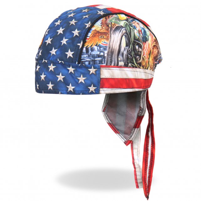 Hot Leathers Uncle Sam Racer Headwrap American Flag Premium Biker Durag Doo Rag Cap