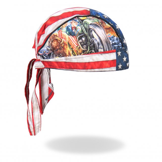 Hot Leathers Uncle Sam Racer Headwrap American Flag Premium Biker Durag Doo Rag Cap