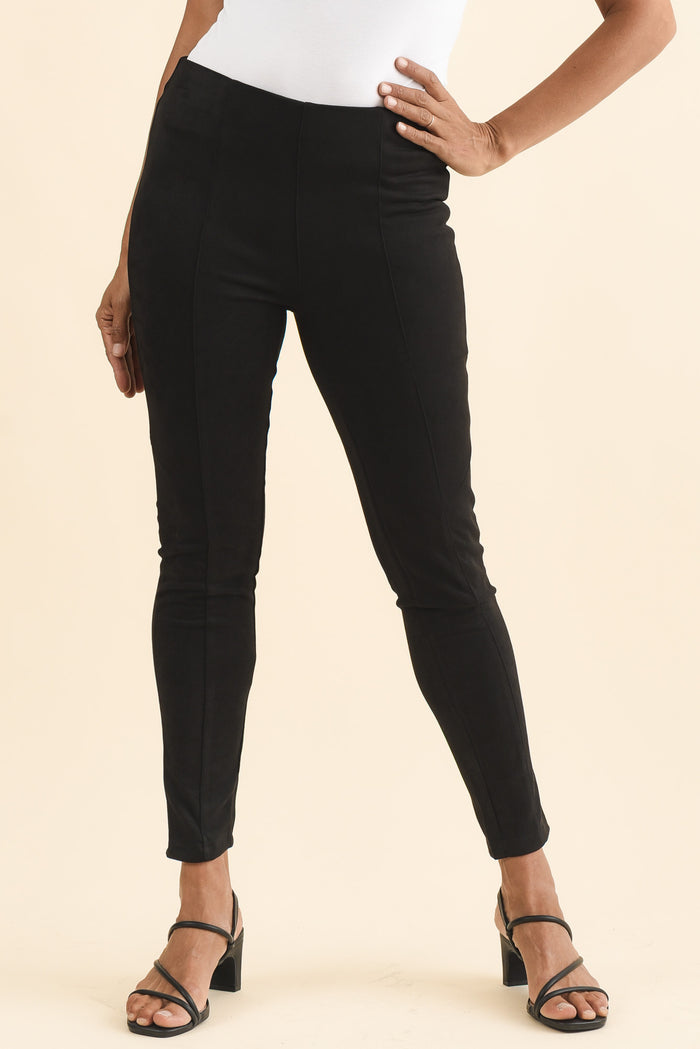 Husky Black Faux Suede Pants,Brunette model,alt text|model:Cara