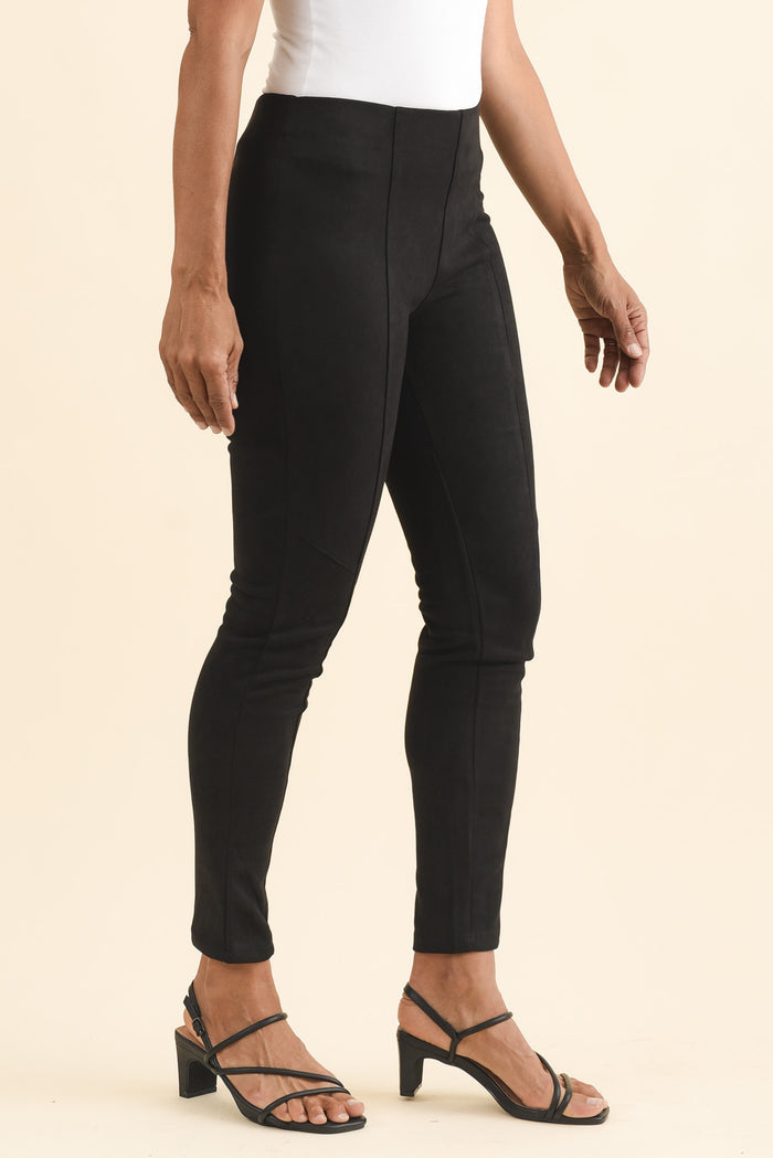 Husky Black Faux Suede Pants,Brunette model,alt text|model:Cara