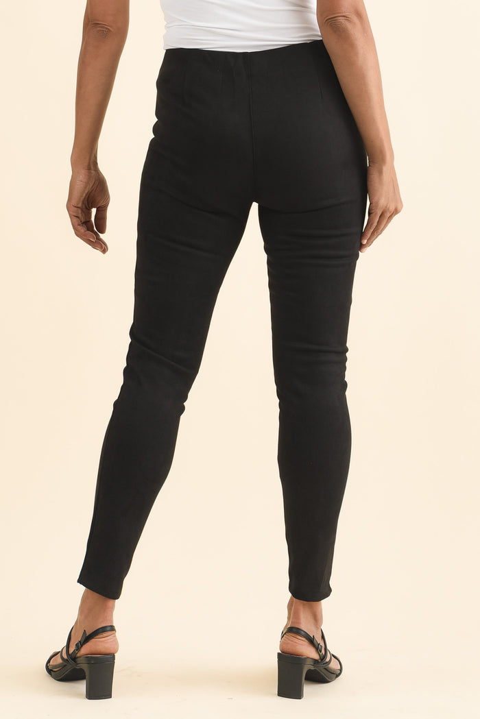 Husky Black Faux Suede Pants,Brunette model,alt text|model:Cara