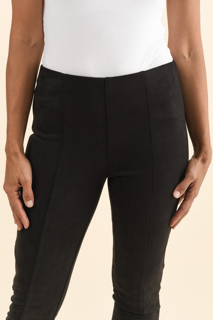 Husky Black Faux Suede Pants,Brunette model,alt text|model:Cara
