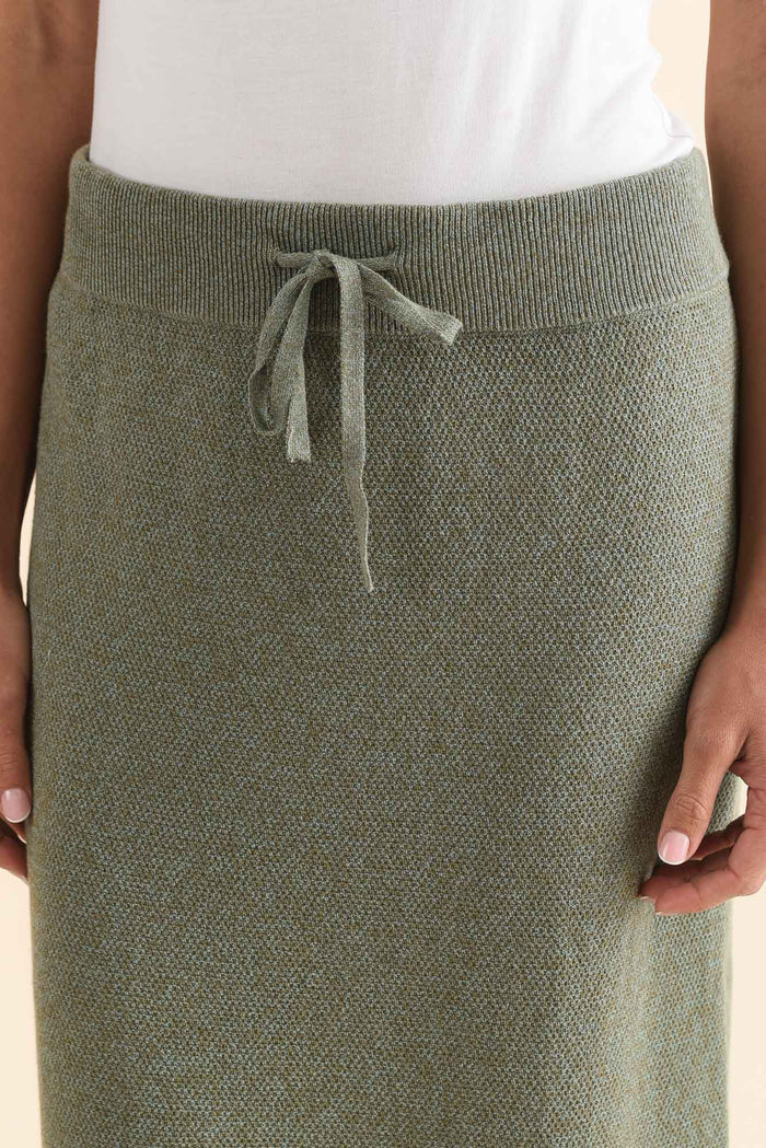 Hyatt Green Cotton Skirt,Detail,Brunette model,alt text|model:Brontie