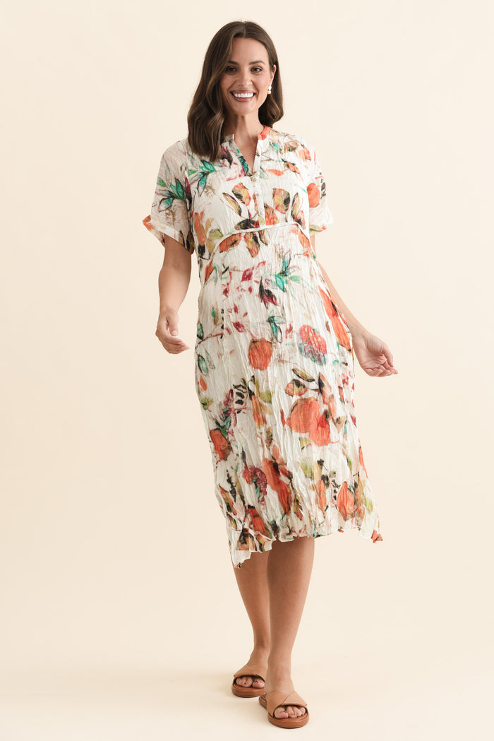 Idalina Orange Harvest Pocket Dress,Brunette model,alt text|model:MJ
