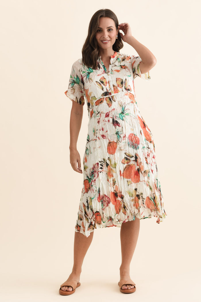 Idalina Orange Harvest Pocket Dress,Brunette model,alt text|model:MJ