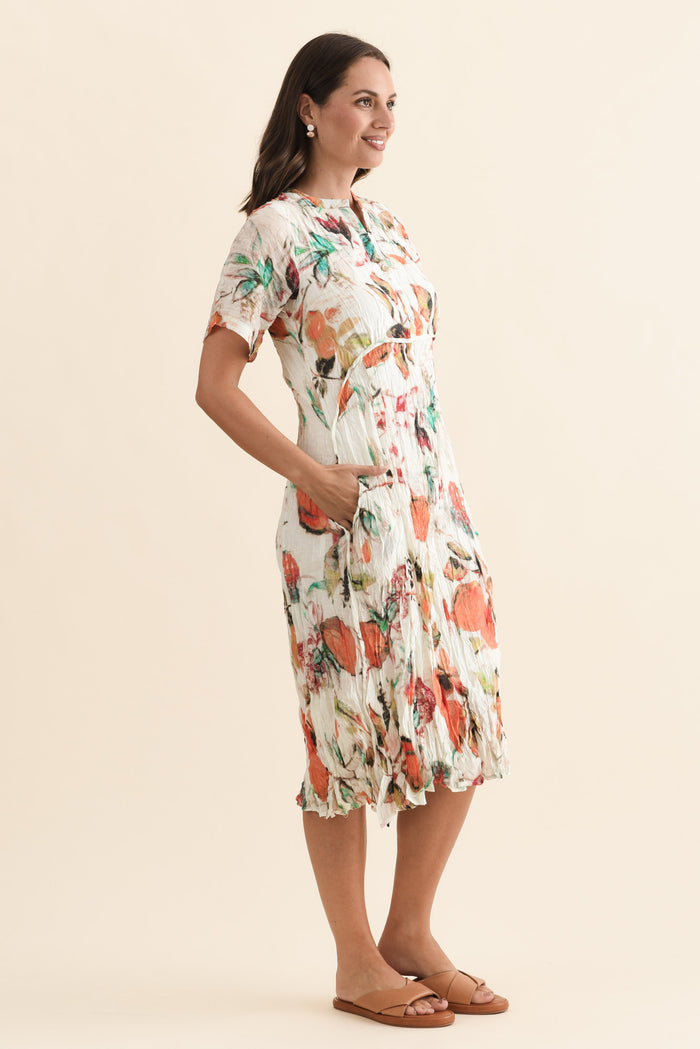 Idalina Orange Harvest Pocket Dress,Brunette model,alt text|model:MJ