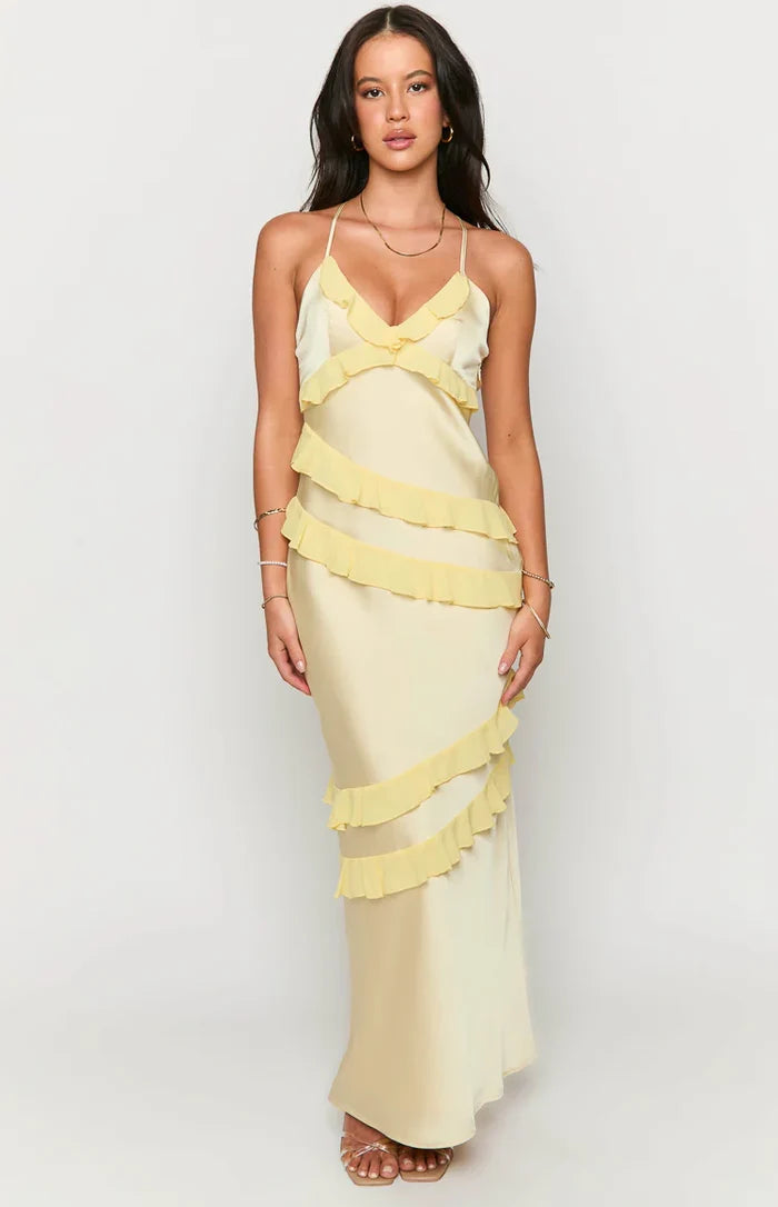 Inara Yellow Ruffle Maxi Dress