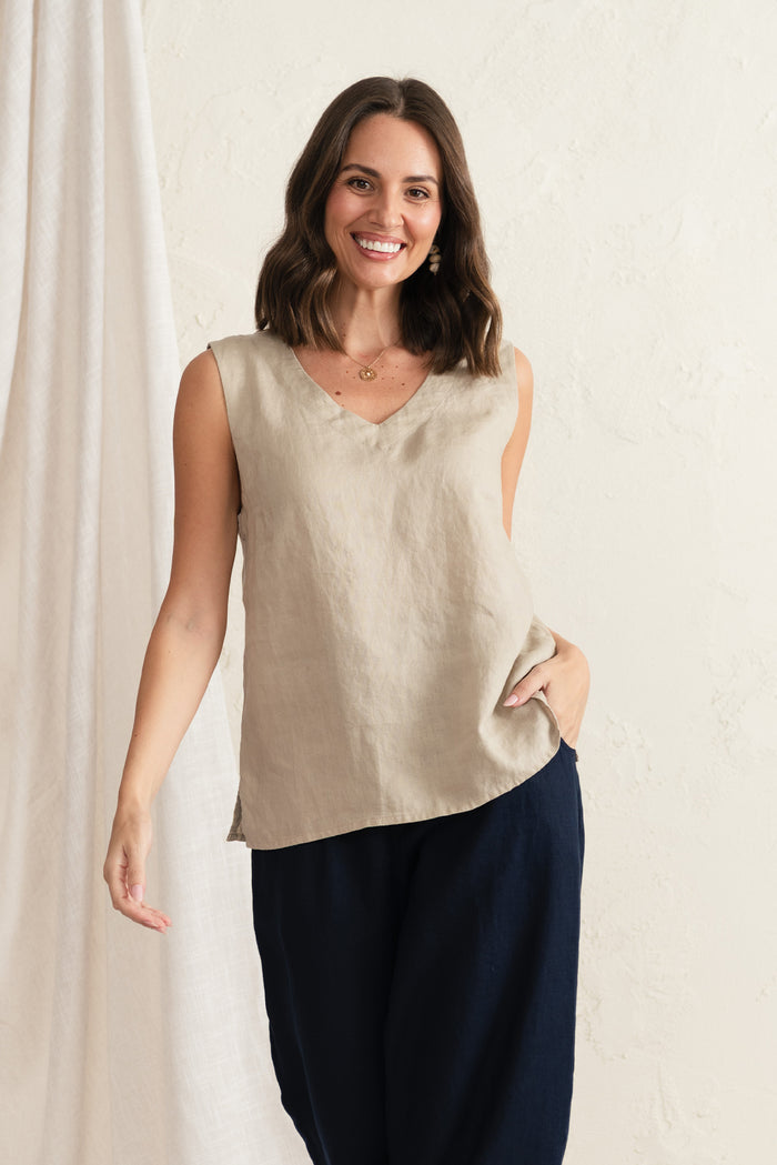Inez Beige Linen Tank,Lifestyle