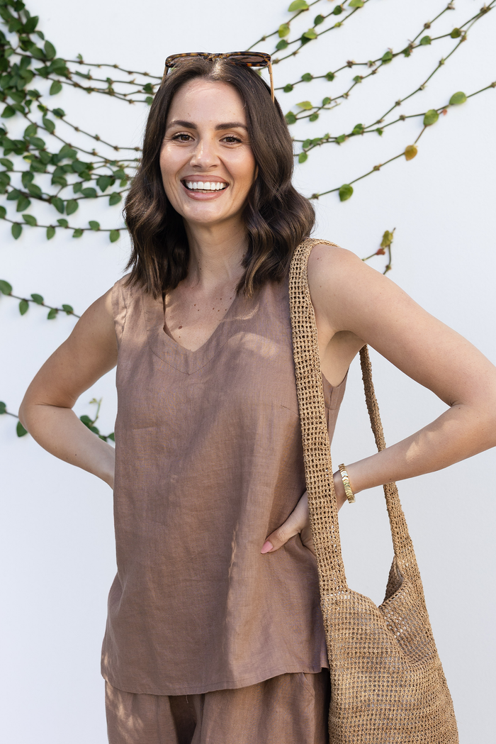 Inez Mocha Linen Tank,Lifestyle