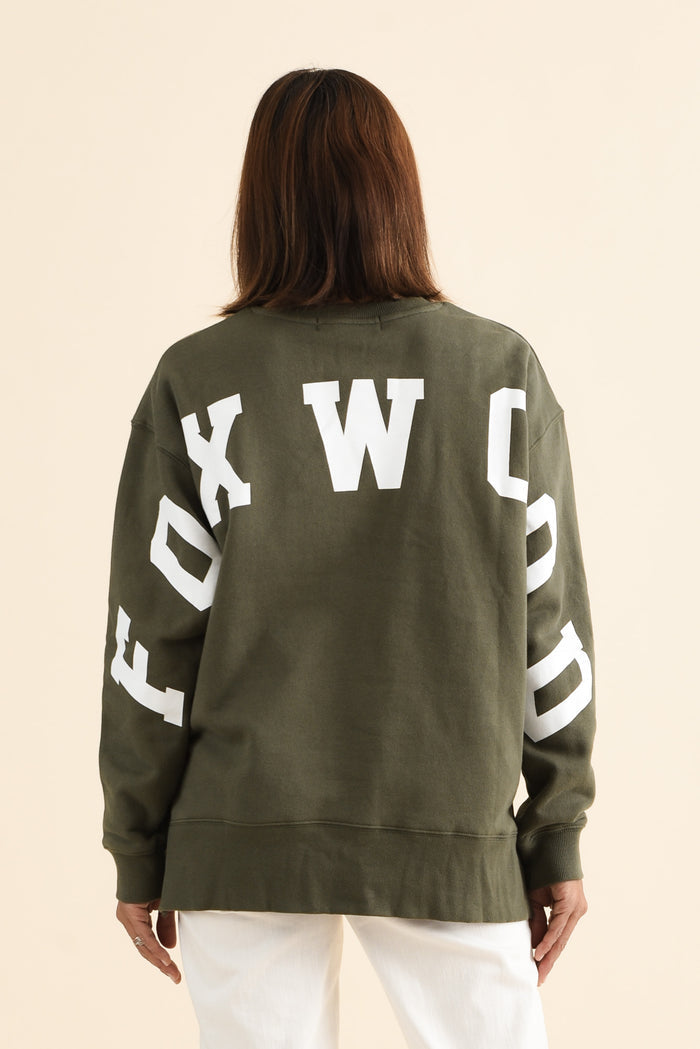 Interval Khaki Crewneck Sweatshirt,brunette model,Back of Outfit,alt text|model:Cara