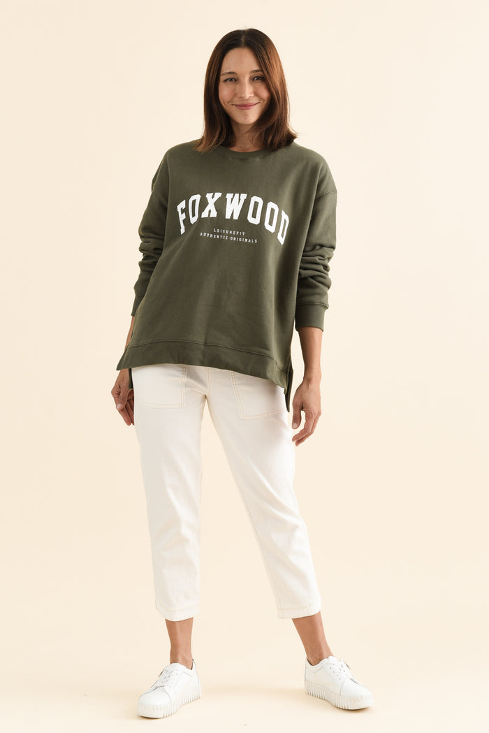 Interval Khaki Crewneck Sweatshirt,brunette model,Full Outfit,alt text|model:Cara