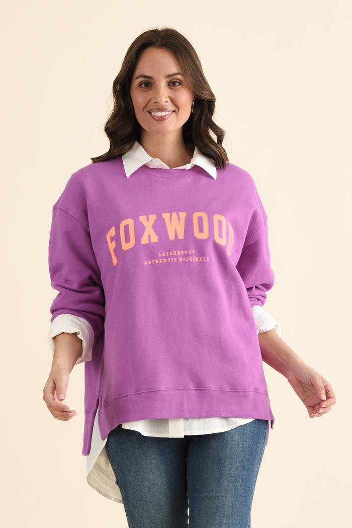 Interval Purple Crewneck Sweatshirt,brunette model,Front of Outfit,alt text|model:MJ