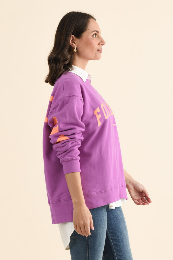 Interval Purple Crewneck Sweatshirt,brunette model,Side of Outfit,alt text|model:MJ