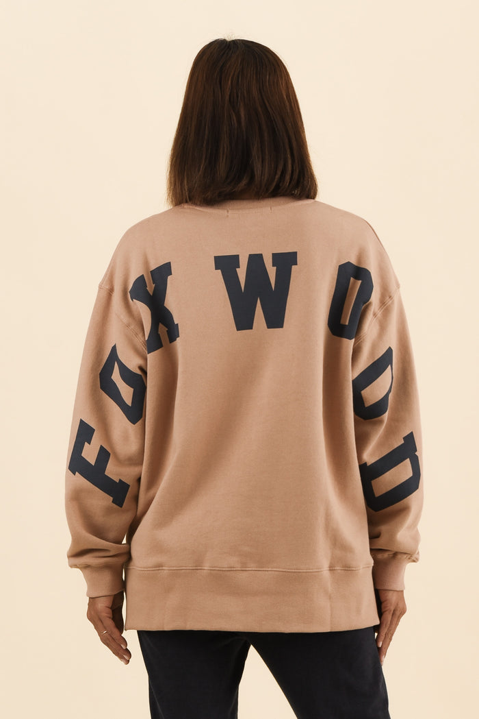 Interval Tan Crewneck Sweatshirt,Back,Brunette model,alt text|model:Cara