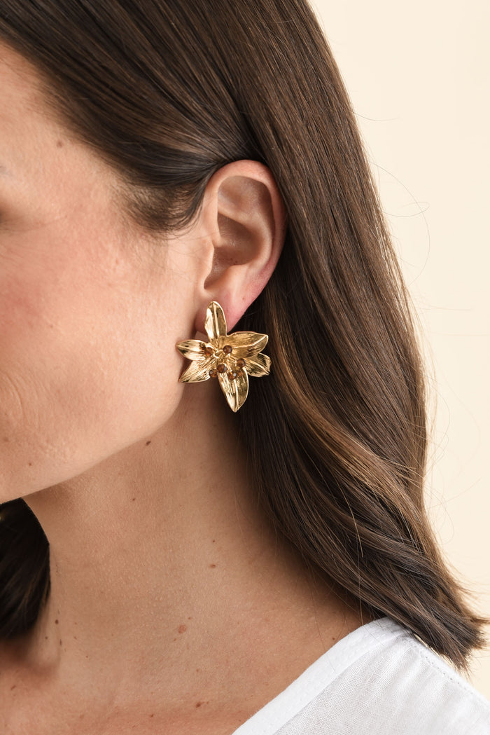 Iris Gold Flower Earrings